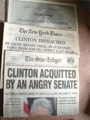 SET OF 3 NEW YORK TIMES & NEWARK STAR LEDGER CLINTON IMBEACHMENT NEWSPAPERS - Photo 1/3