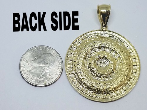 GOLd Aztec pendant Azteca calendar 10k SOLID REAL necklace diamond cut 2.25" - Picture 7 of 11