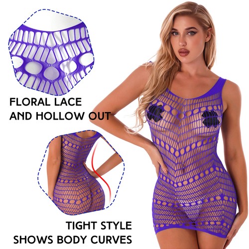 Womens Fishnet Lingerie Babydoll Mesh Hole Chemise Babydoll Sleepwear Mini Dress - Picture 32 of 174