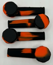 Silicone Tobacco Smoking Pipe with Metal Bowl & Cap Lid | Black / Orange 10 pack