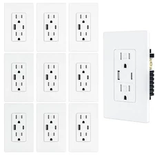15 Amp Usb Wall Outlet with Type C & USB A Port, UL Listed TR Receptacle-10pcs