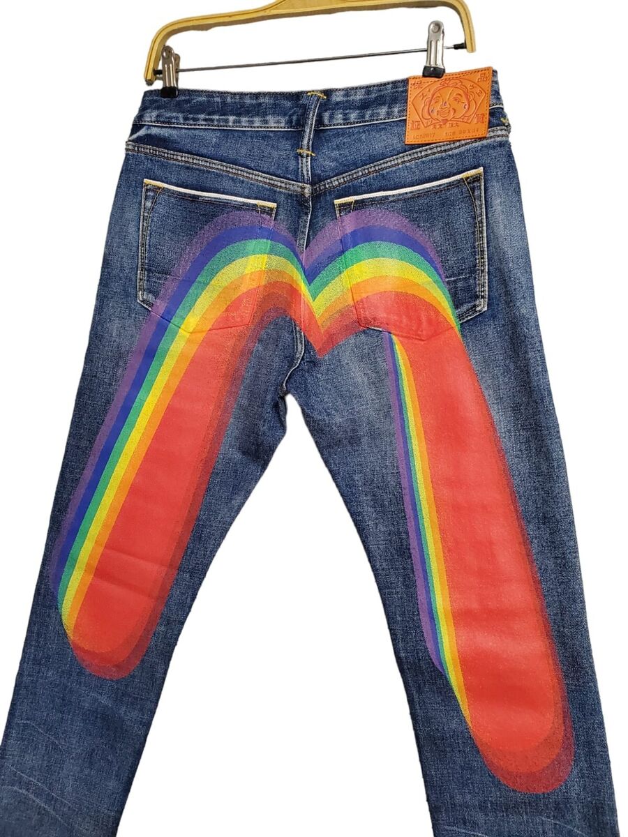 EVISU x EDISON Size 30x34 Mens DAICOCK Distressed Blue Jeans EVISU x EDISON Size 30x34 Mens DAICOCK Distressed Blue Jeans