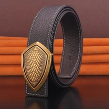 Luxury Designer Leather Belt Men's Slide Buckle Waist Strap for Jeans Waistband