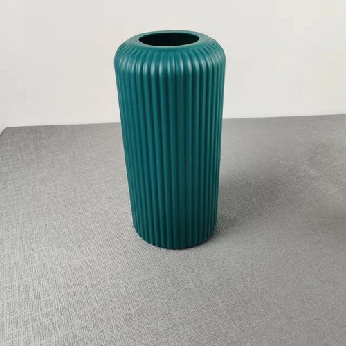 Striped Ceramic-like Plastic Vase for Flowers, Decorative Floral Arrangement - Picture 19 of 29