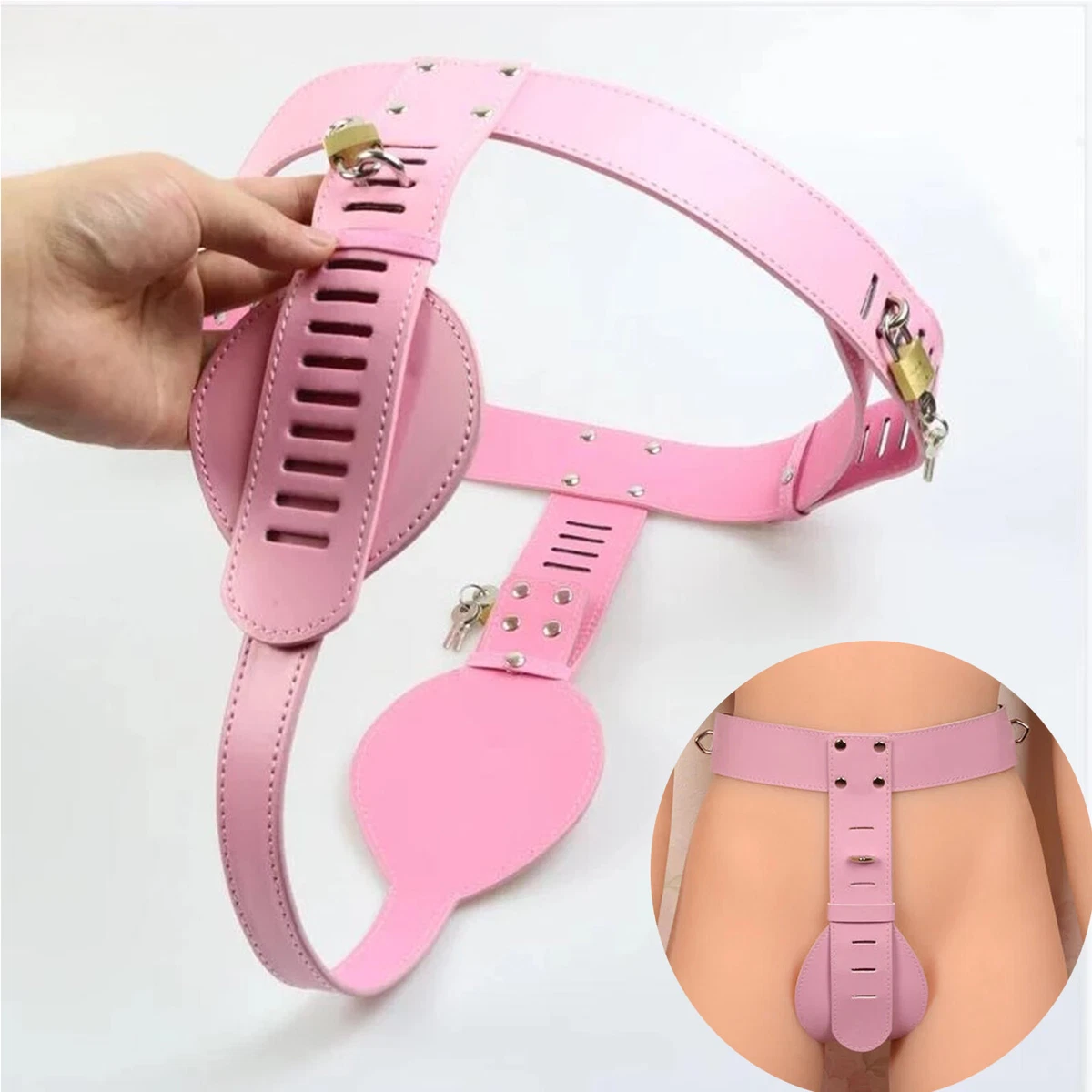 Women Pink Pu Leather Chastity Belt SM Panties Adjustable Lock Underwear  Bondage | eBay
