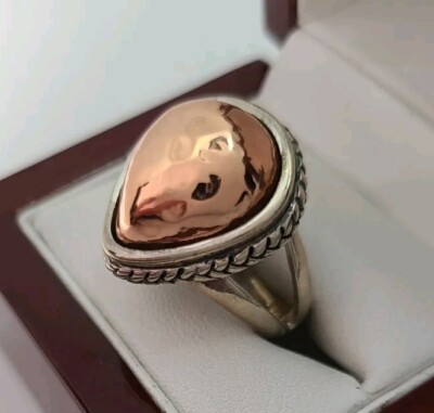 Barse Sterling Silver 925 Hammered Style Copper Ring Size 7.5
