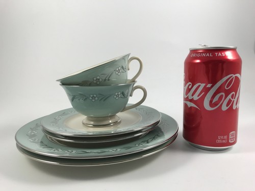 Vtg FRANCISCAN "DEL RIO" 2 CUPS, 2 BREAD PLATES, 2 SALAD PLATES Aqua Platinum - Picture 7 of 7