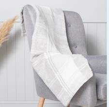 Image of Check Grey White Checked Ultra Soft Throw Sofa Blanket Cosy Bed Fleece Supersoft