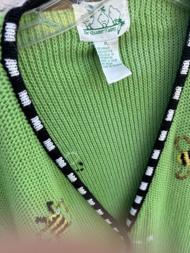 XL The Quacker Factory Bumble Bee Green Sweater Jacket Queen 46” Chest VTG READ - Picture 11 of 13