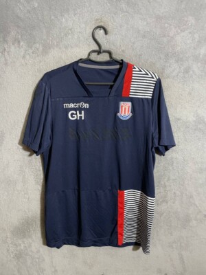 Stoke City Training Jersey Football Soccer Shirt Blue Macron Men Size L/XL