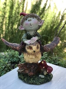 Miniature Dollhouse FAIRY GARDEN ~ Sitting PIXIE Boy Henry with Hedgehog ~ NEW