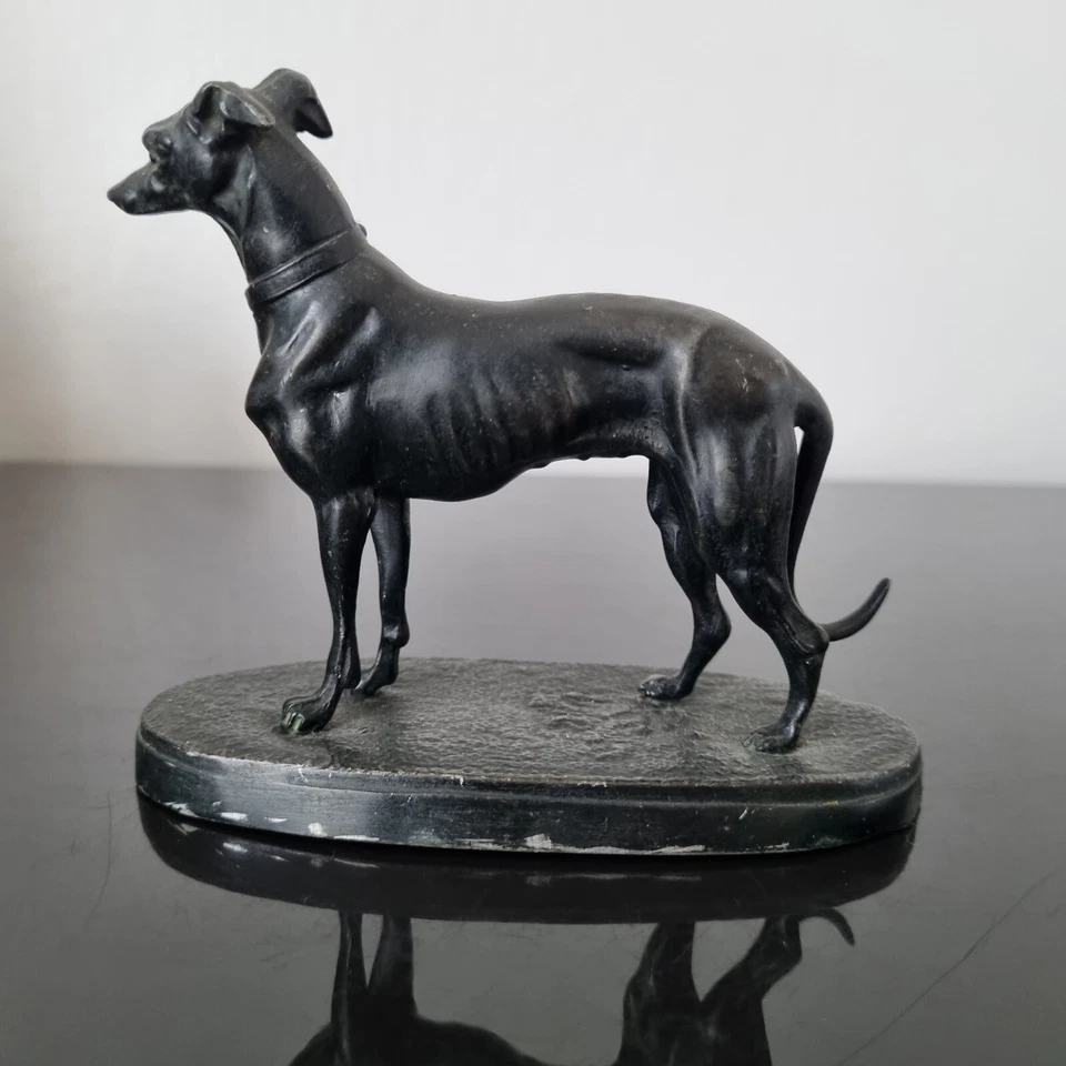 Sculpture Chien en Régule Lévrier Ancien Greyhound Old Dog Statue - Photo 3/4