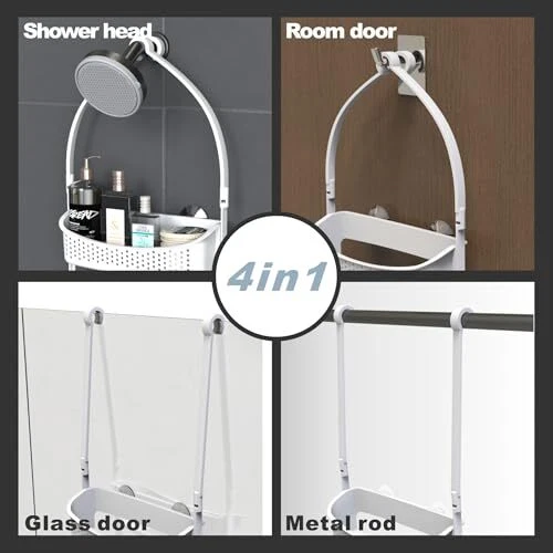 Shower Caddy Hanging, Anti-Swing Over Head Shower Caddy,Plastic Bathroom White