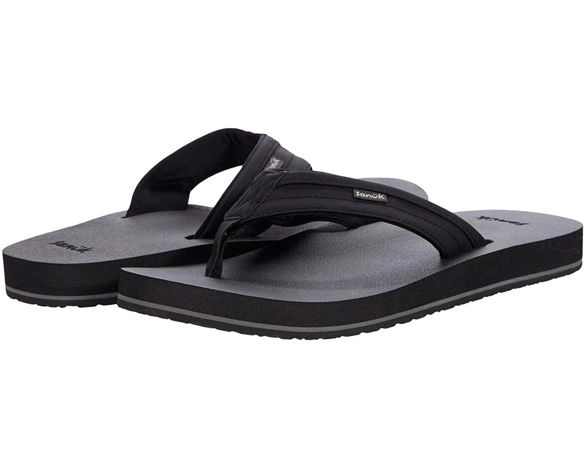 Men Sanuk Ziggy Flip Flops Sandal 1116734 Black 100% Authentic