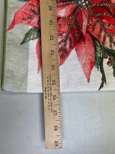 CYNTHIA ROWLEY TABLE RUNNER POINSETTIAS Christmas RED CREAM GREEN 16 X 70 Beaded - Picture 10 of 10