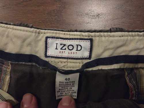 Izod Mens Cargo Shorts Green Check 40 waist #55 - Picture 2 of 3