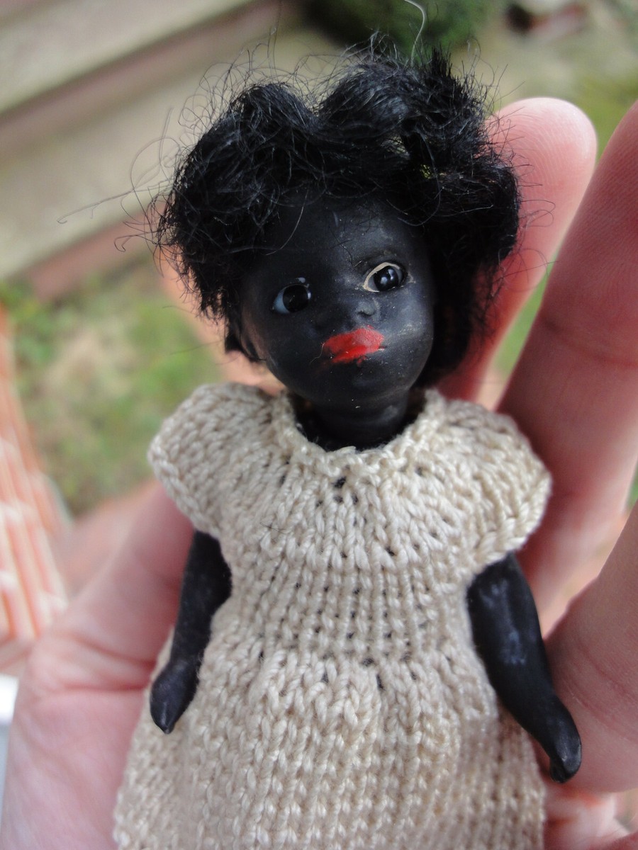 Antique dollhouse doll black mignonette closed mouth old