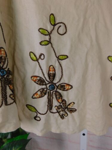 Carole Little Boho Linen Blend Beaded Floral A Line Skirt Size 8 - Picture 3 of 12