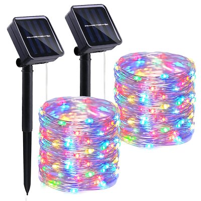 2x Luces solares coloridas de cadena de hadas luces al aire libre impermeables