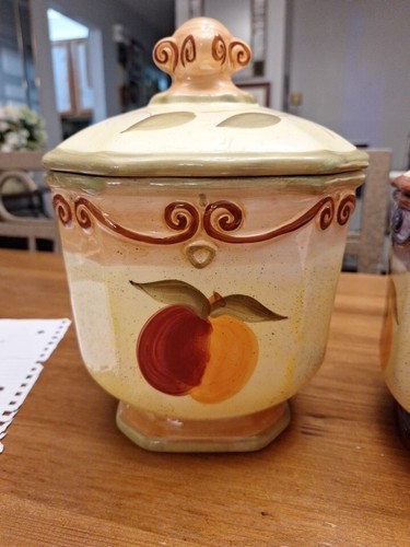 Medici Canister Set Ceramic Porcelain Art Deco Fruit Design With Lids - Picture 20 of 23