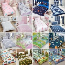 KIDS JUNIOR DUVET COVERS TODDLER BEDDING GIRLS BOYS STARS FOOTBALL CLOUDS