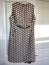 Tory Burch cotton white brown dots sheath dress size 10 pockets sleeveless knee