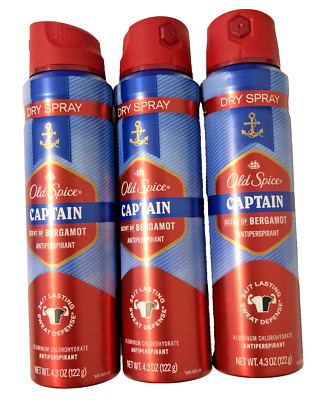 Old Spice Captain Scent Of Bergamot Antiperspirant Dry Spray Exp 8/2025 Lot of 3