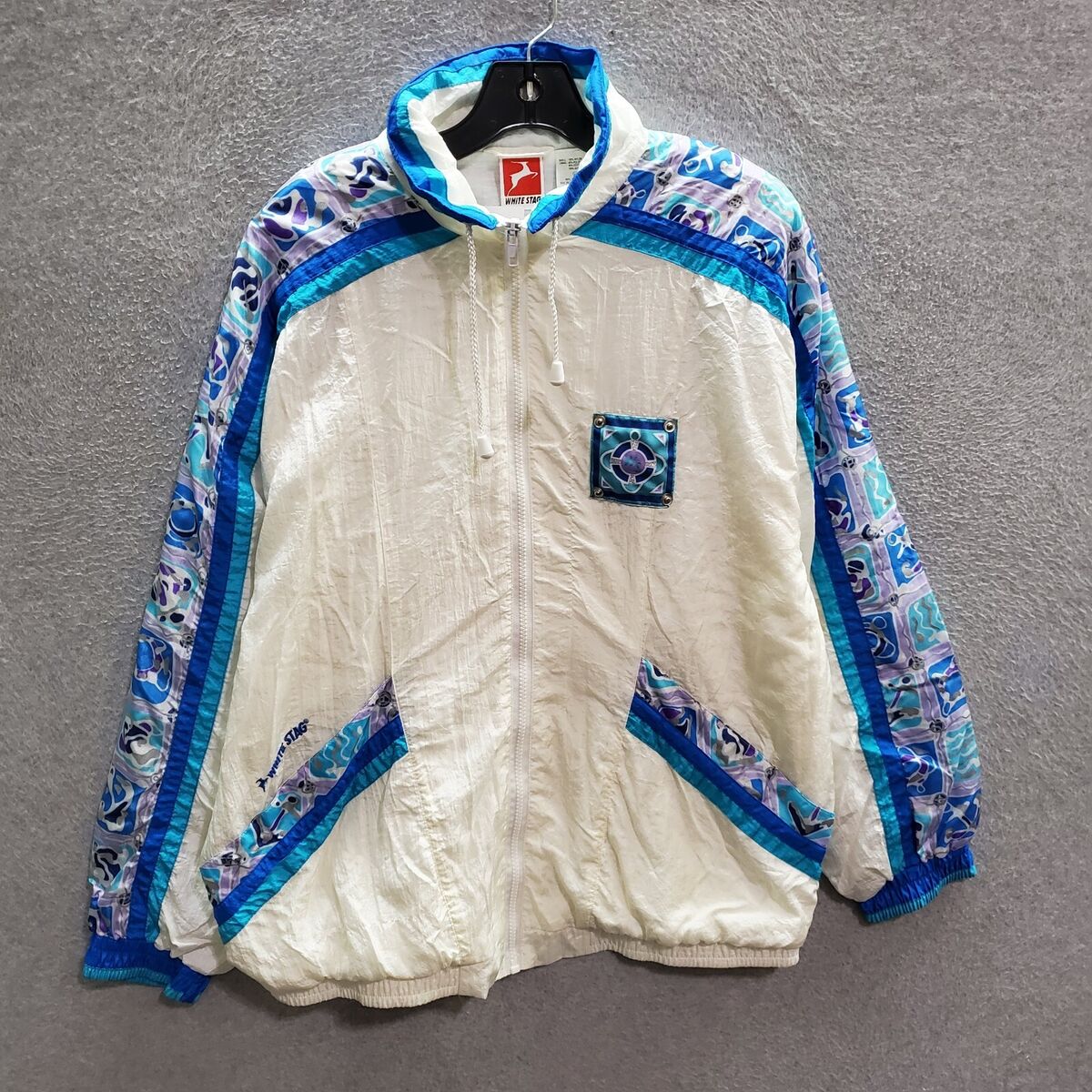 VINTAGE White Stag Women Jacket Large White Windbreaker Full VINTAGE White Stag Women Jacket Large White Windbreaker Full