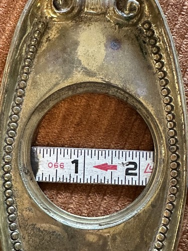 8” Brass Door Backplate surround Rosette 2.25" Opening Ornate Bead Fancy Antique - Picture 3 of 4