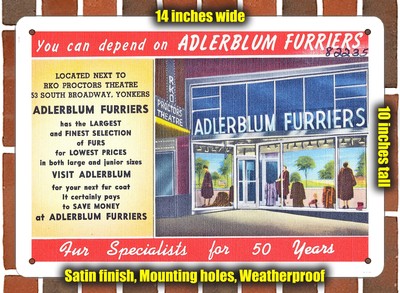 METAL SIGN - New York Postcard - You Can Depend On Adlerblum Furriers, Fur Spec
