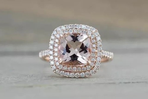 2.50Ct Cushion Cut Lab-Created Morganite Halo Women's Ring 14K Rose Gold Finish - Picture 4 of 8