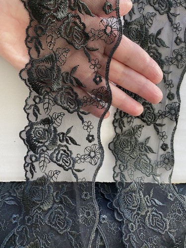 2 Yards Black Embroidered Double-edged Ribbon Lace Trim /Sewing/Crafts/3" Wide - Picture 6 of 12