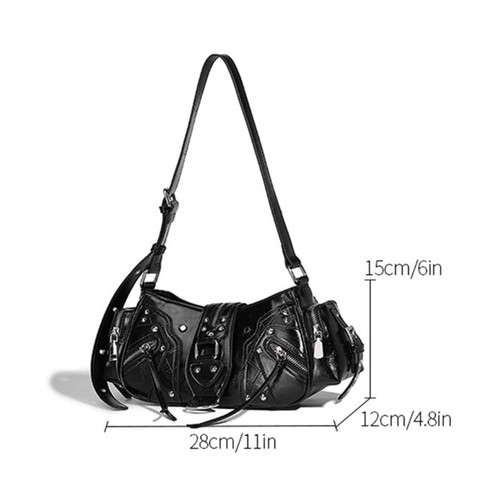 Women Rivets Armpit Bag Multi-Pockets Handbag Retro Shoulder Bag Crossbody Bag - Picture 8 of 10