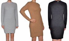 Michael Kors Rib Knit Sweater Dress Cotton Blend Heather/Camel/Navy $140 Nwt