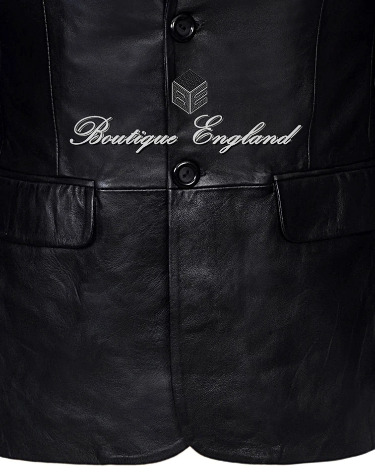 Men's Leather Blazer Black Formal Classic Tailored SOFT GENUINE LEATHER 9124 - Image 4 of 4