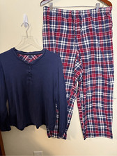 L.L. Bean Women's Cozy PJ Set Womens Large Blue and Red Plaid