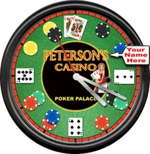 Casino Poker Game Room Your Name Man Cave Card Playing Las Vegas Sign Wall Clock