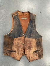 Vintage Leather Vest 70s Western Brown weathered Patina Mens Rare Large VTG Y2K
