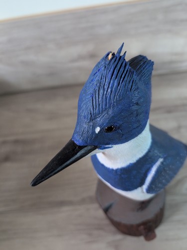 Belted Kingfisher Life Size Blue Bird Carving # 5 /16 Hand Carved Painted Wood - Picture 14 of 23
