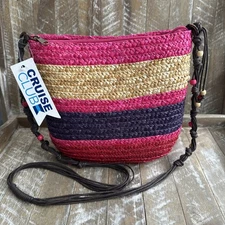 Sun “N” Sand Cruise Club Straw Pink & Purple Purse ~ Handbag Crossbody