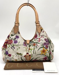 Auth Gucci Floral New Jackie Canvas Leather 145819 Tote Bag W/DustBag NS011350