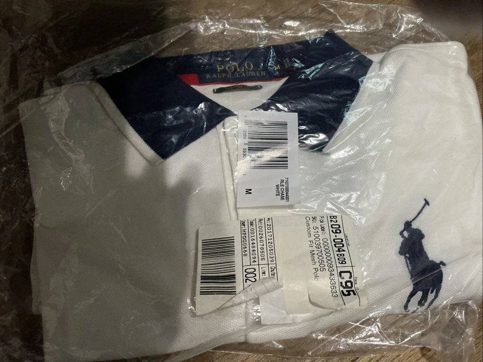 Polo Ralph Lauren Polo Hombre M Blanco Azul Abierto 65 Ajuste Personalizado. 100% Original Foto 3 de 3