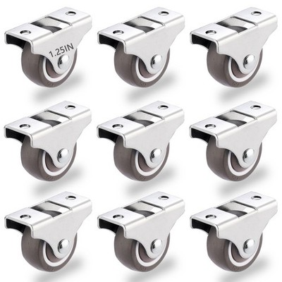 8Pcs 1-1/4 Inch Mini Rigid Caster Wheels, Small Low Profile Rubber Brown 