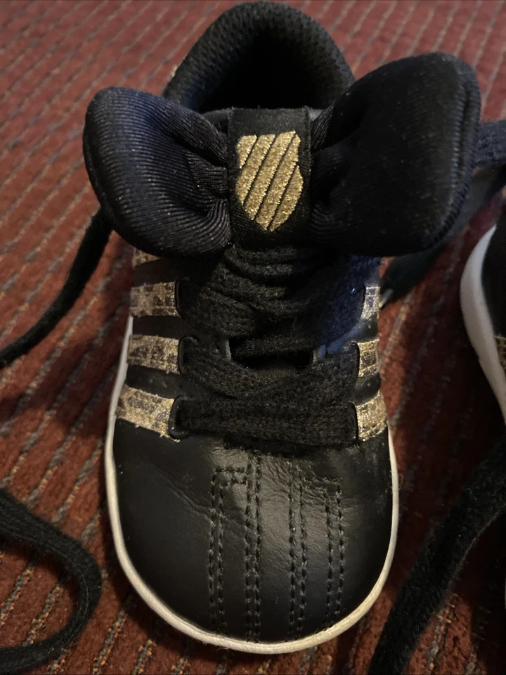 ZAPATILLAS K-SWISS INFANTIL NIÑA LEOPARDO RAYAS NEGRAS/DORADAS CON LAZOS TALLA 5 Foto 3 de 4