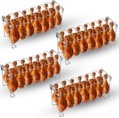 4 Pcs Chicken Leg and Wing Rack for Grill 14 Slots Stainless Steel BBQ Chicken D