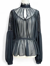 Express Sheer Lace Top Sz XS Fits Oversized High Neck Victorian Goth Witchy