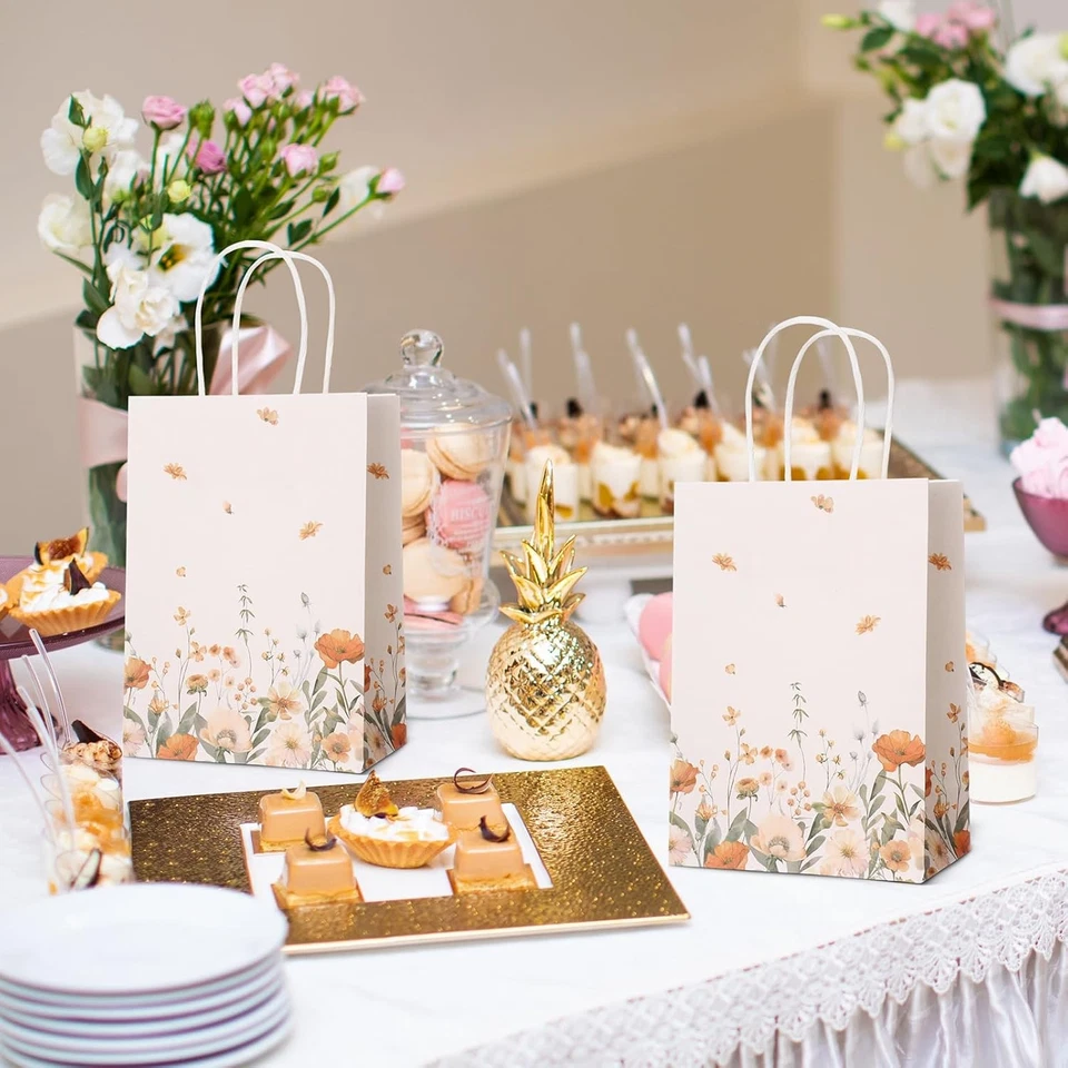 Marspark 24 piezas bolsas de regalo de papel floral de acción de gracias bolsa de golosinas de flores silvestres con Ha Foto 3 de 4