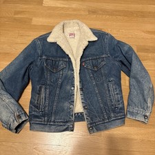 Vintage Levi s 40 R Denim Sherpa Lined Trucker Snap Button Jacket 80s 90s Vtg SF