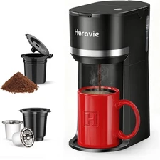 Mini Single Serve Coffee Maker for K Cup and Ground Coffee, Fast Brew One Cup Co