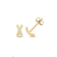 6 Stone X Kiss Stud Earrings 9ct Yellow Gold 375 Hallmarked Brand New Boxed